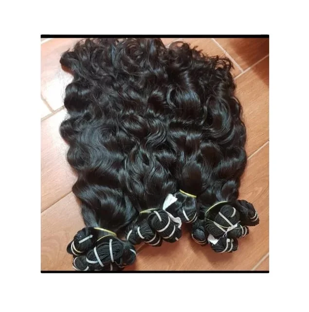 100% Cuticle Aligned High Quality One Donor Indian Human Raw Unprocessed South Indian Temple Source Natural Wave Composed Bundle