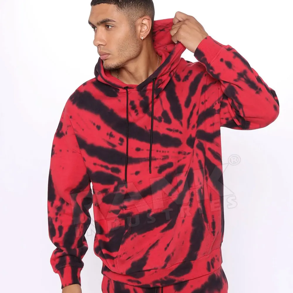 High Quality Red And Black Color New Style Custom Logo Cotton Fleece Men Pullover Tie Dye Print Oversized Hoodie For Online Sale