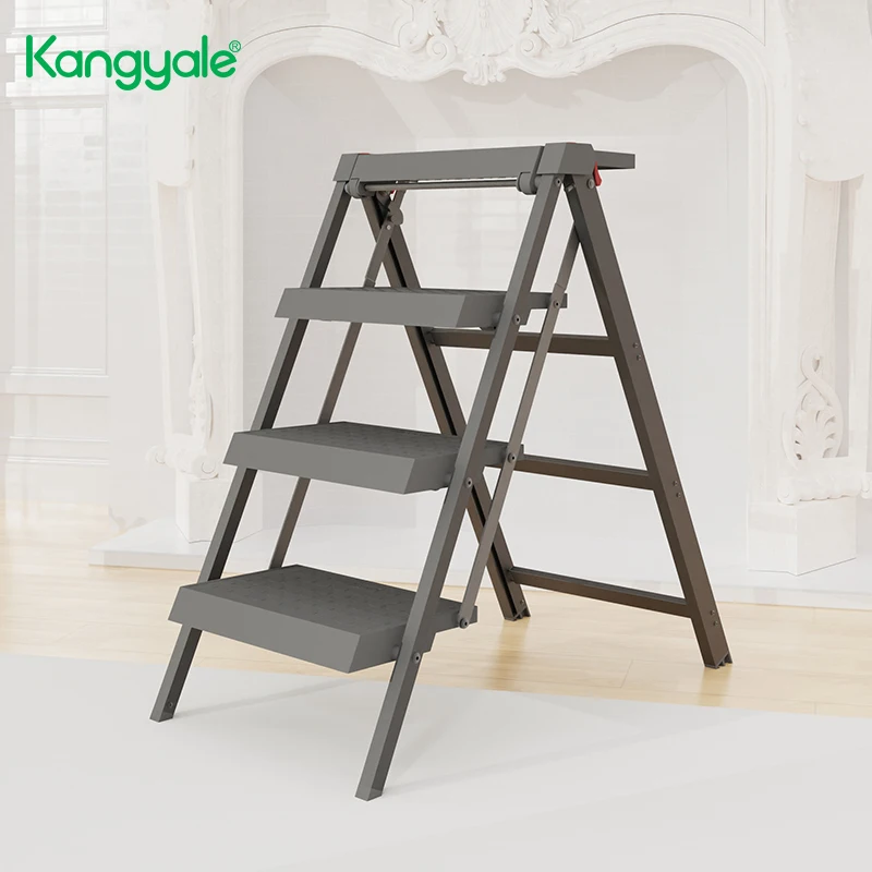 Kangyale New Ladder Accessories Aluminum Stairs Multipurpose Black Foldable Ladder Folding Double Steel Step Ladder
