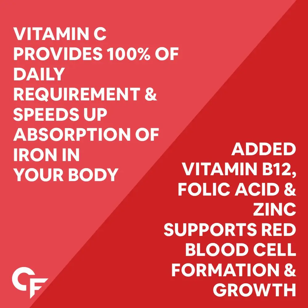 Natural Vegetable Chelated Iron Supplement for Women & Men Iron Tablets with Vitamin C, Vitamin B12, Folic Acid & Zinc - 60 Veg