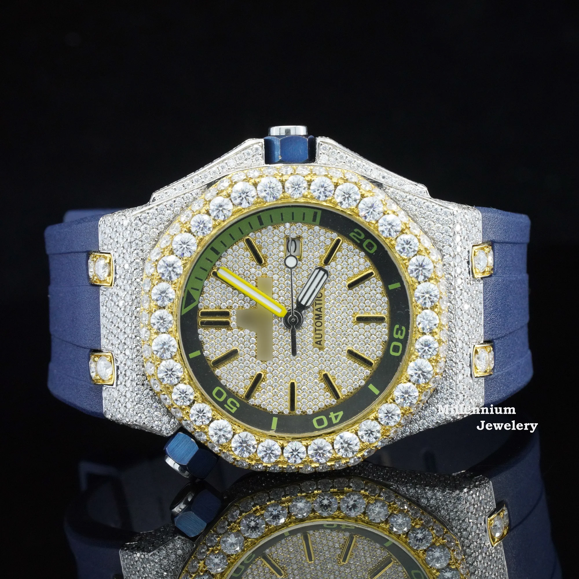 Hot Selling Branded Iced Out Moissanite Watch For Rapper Hip Hop Bust Down Watch For Men Rubber Belt Watch Pass Diamond Tester