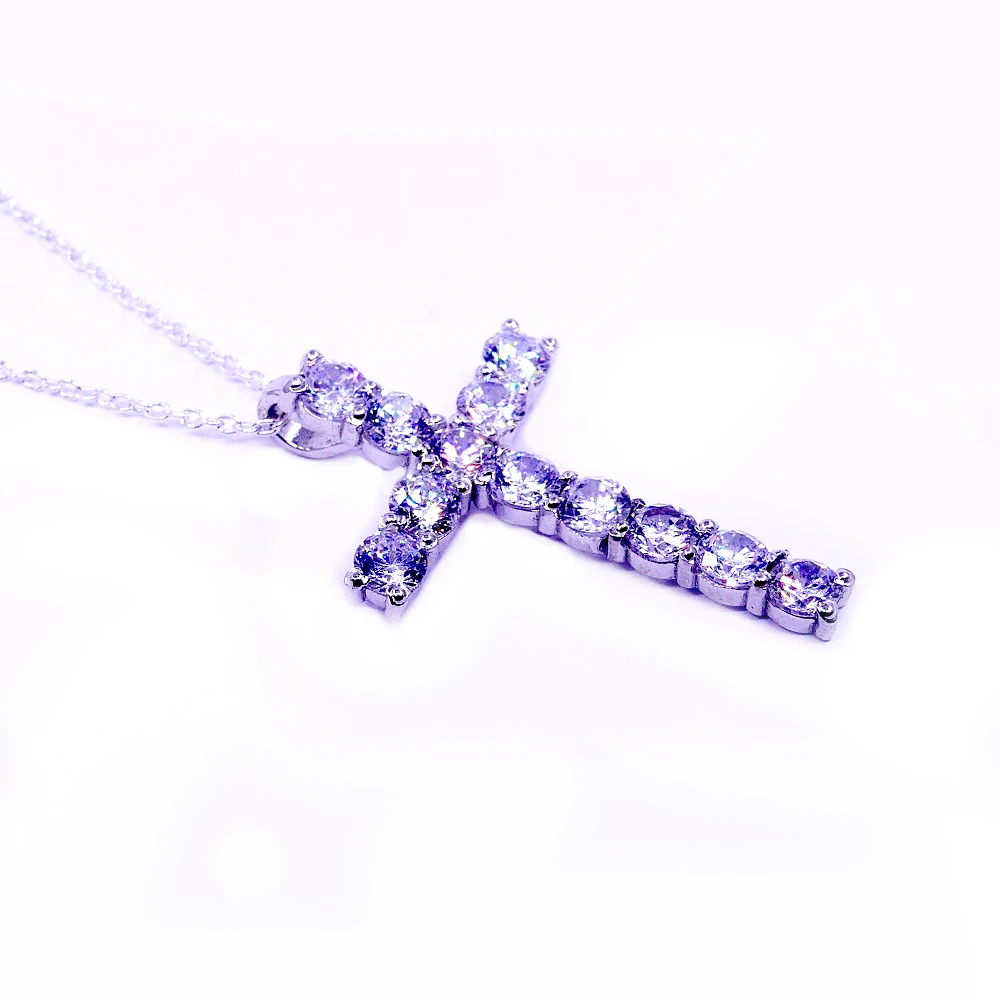 Sterling Silver 925 Fashionable  Pure Silver Plated Iced out Cross Pendant Necklace Trendy and Charm  Necklaces