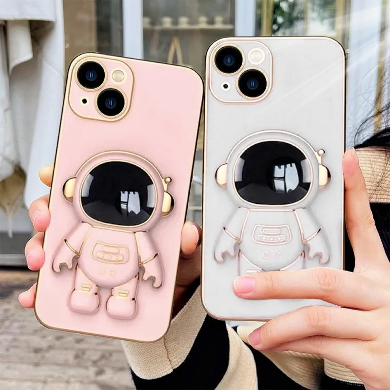 New Design Electroplated 6D Plating Astronaut Colorful Phone Case For iPhone 11 12 13 Pro Max With Astronaut Ring Holder