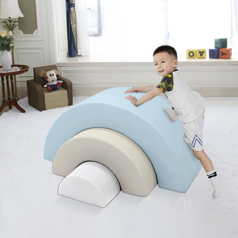Pastel color soft playground equipment soft climbing arch toddler rainbow climber bridge
