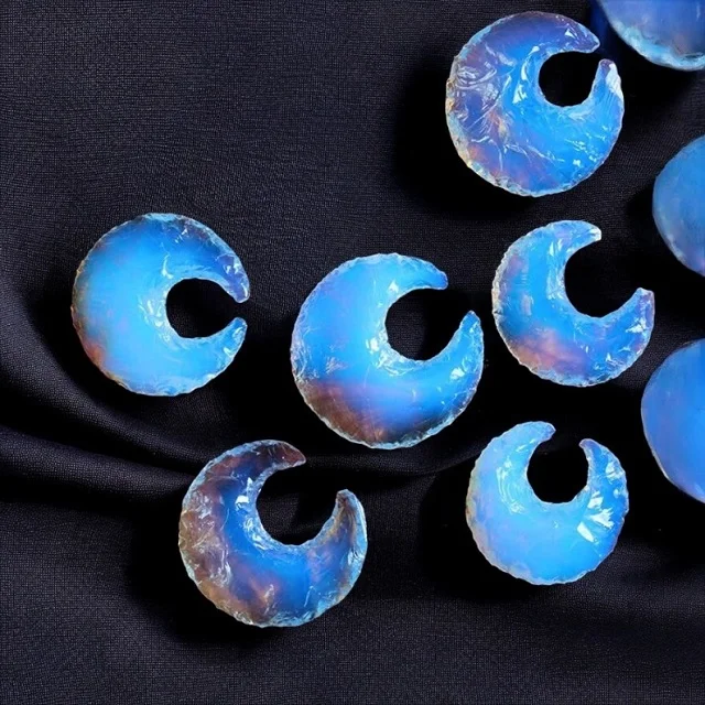 King Agate High Quality Opalite Moonstone Crescent Moon Gemstone Carving for Feng Shui Style Jewelry Making