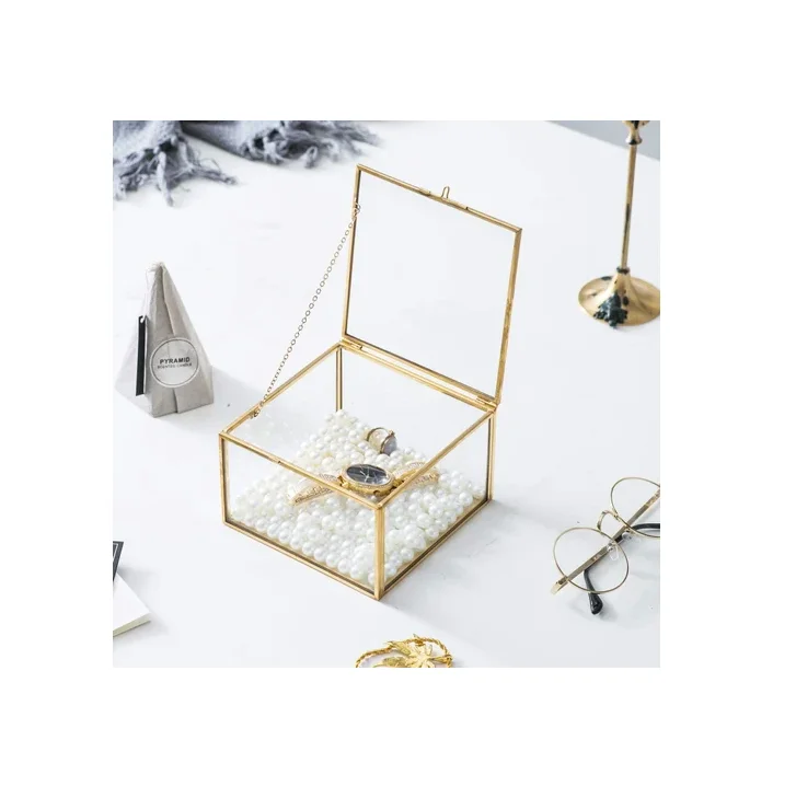 Geometric Metal Pyramid Trinket Storage Box PC Material Wedding Ring Jewelry Glass Crystal Vases Decorative Storage Gifts
