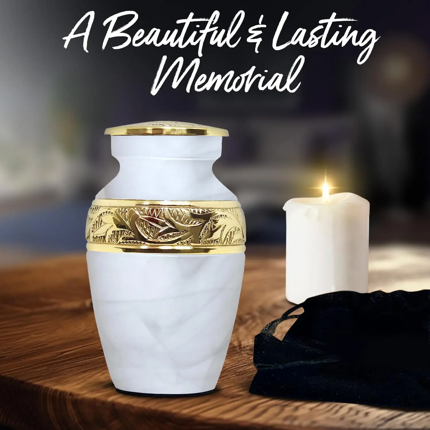White Brass Keepsake Cremation Urn for Ashes , Hand Engraved Metal Mini Urn with Special Box Wholesale Funeral Urns Manufacturer
