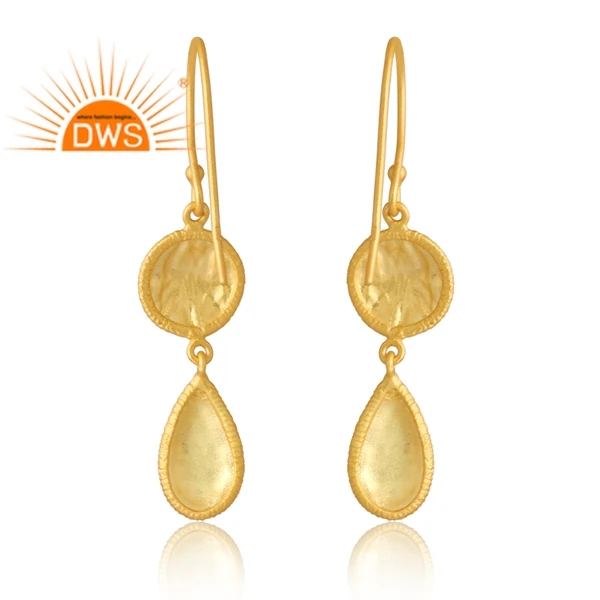 Vintage Design Sterling Silver 18K Gold Plated Natural  Cz Gemstone Earring Demi Fine Jewelry For Women Gift For Her.