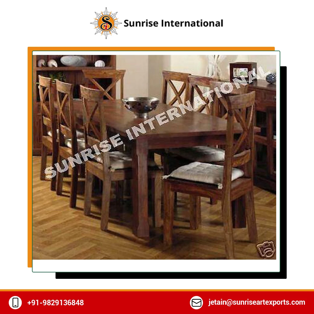 2023 New Arrival Optimum Quality Handmade Wholesale Solid Sheesham Wood 9 Pcs Dining Set - 1 Table + 8 Chairs from India