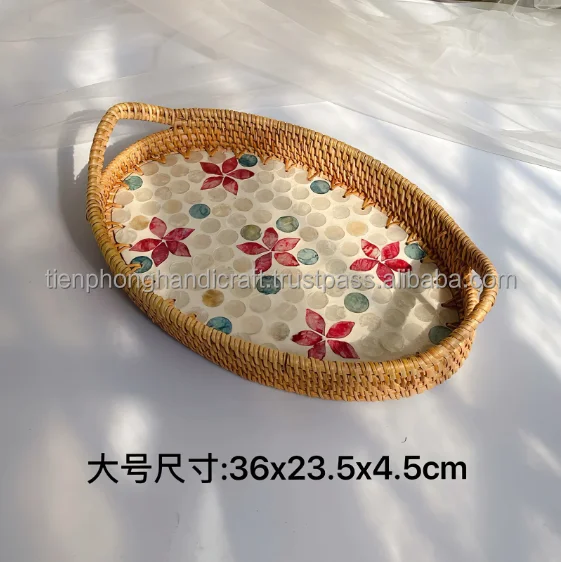 NEW ITEM Oval Rattan Mosaic Tray for Home Decor | Tray for Coffee Table, Handwoven Tray, Natural Tray Made in Vietnam