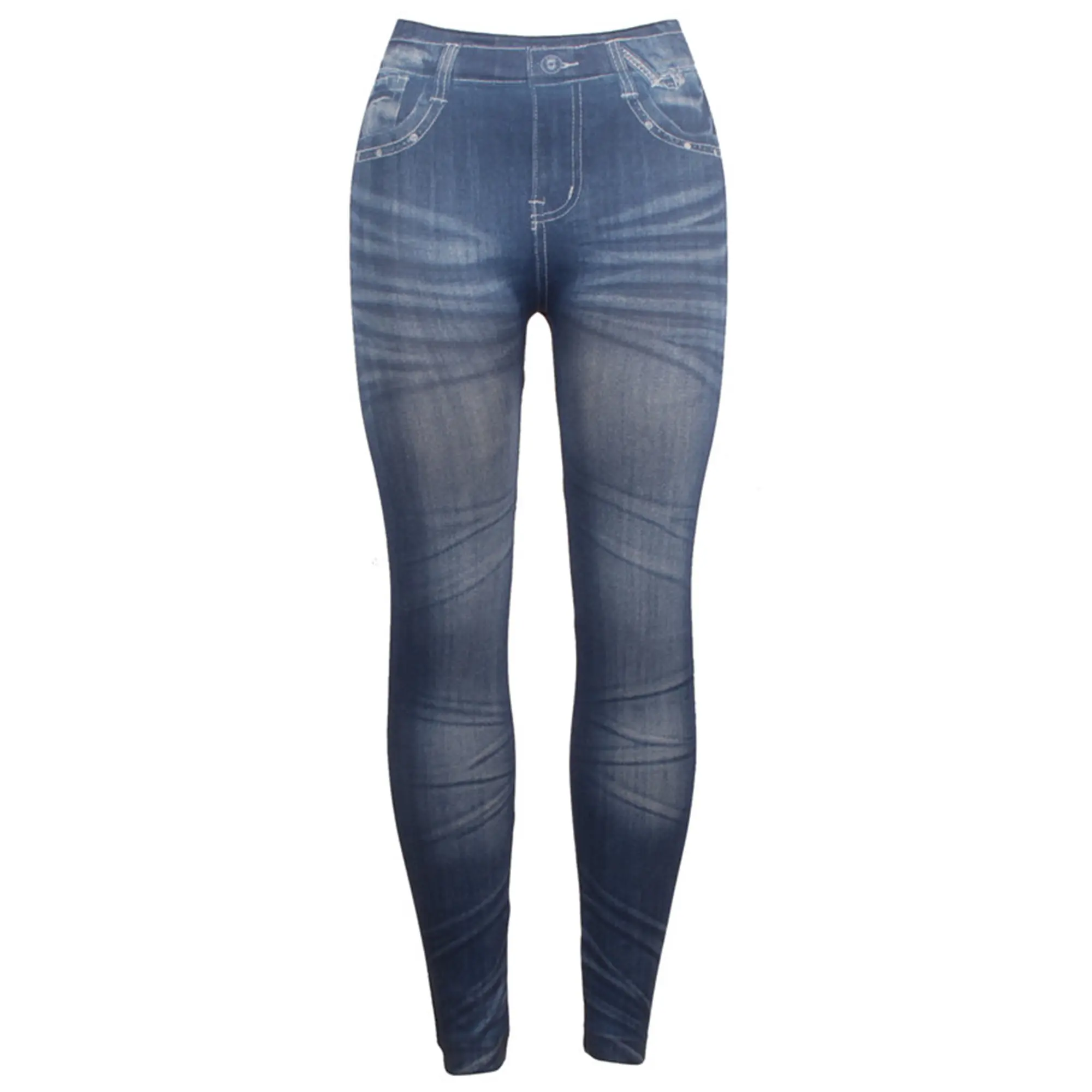 Denim Print Leggings For Women High Waist Soft Jeggings Skinny Tummy Control Girls Pull Up Jean Pencil Jeans Tights Activewear