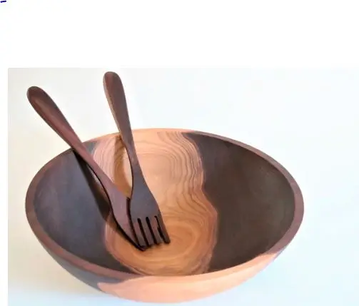 Simple Style Acacia Wooden Round Ice Cream Bowl And Spoon Set Too Much Expensive  Handmade Design With Natural Polish