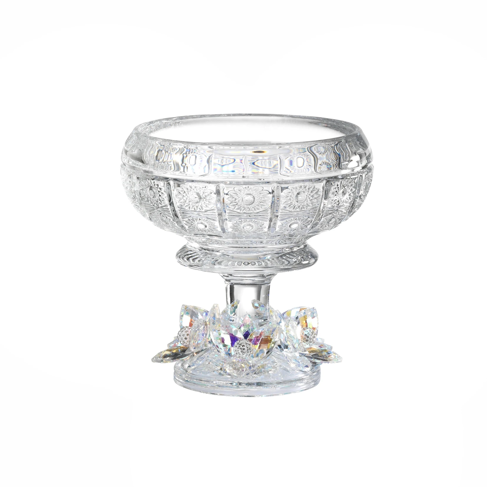 MOLDED GLASS CUP  CENTERPIECES  WITH  CRYSTAL  BOREALIS FLOWERS  LUXURY GLASS WEDDING  GIFT PLANNER HOTEL CUSTOMIZED  RESTAURANT
