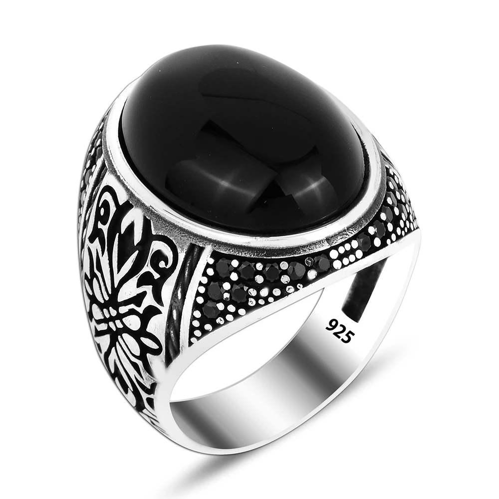 Vintage Onyx Stone Ring 925 Silver Jewelry Wholesale Silver Ring for Men Luxury New Art Design Shinning Fine Male Jewelry Rings
