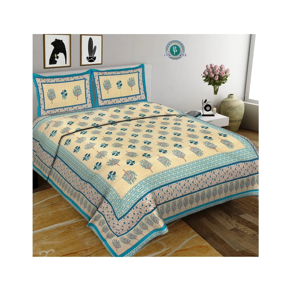 High Quality Printed bedsheet 100% Cotton Bedsheets Bedding Set Jaipuri Print Bed Sheet Cotton with two pillow covers