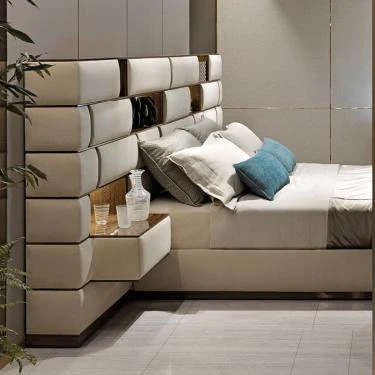 Hotel bedroom furniture set italian leather king size bed classic modern couple luxury beds