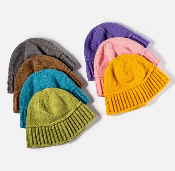 2024 New Color Combination Outdoor Winter Knitted Solid Woolen Outdoor Riding Windproof Beanies Hats MS-BC-018
