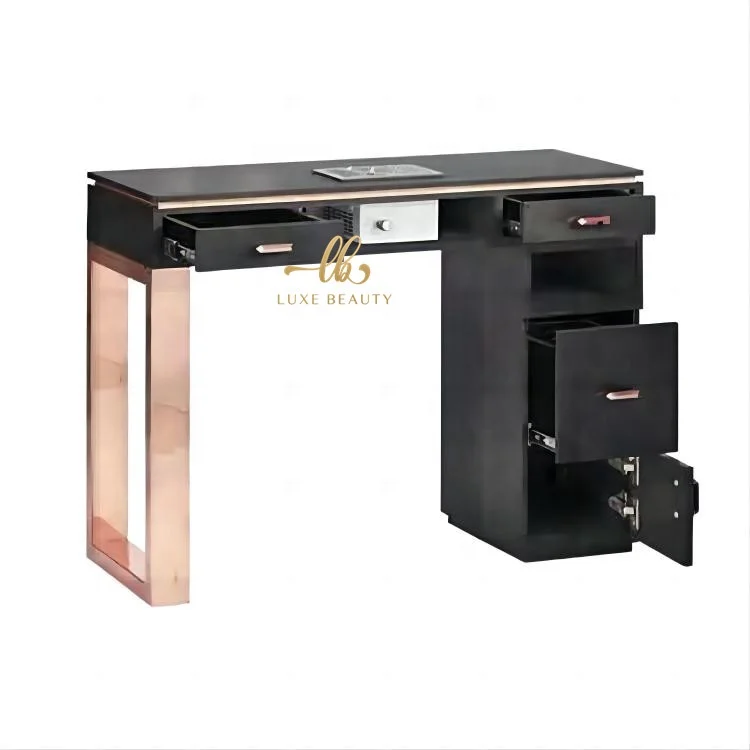 Modern Design Marble Top Manicure Station Metal foot Nail Table with 5 drawers and dust collector for nail and Beauty Salon