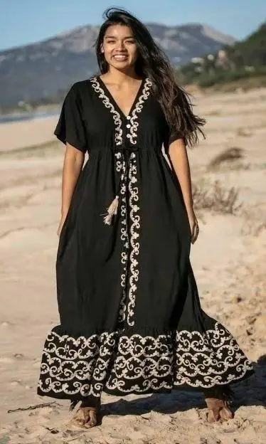 Indian Manufacturer Ladies Rayon Embroidered Long Kaftan Dress At Latest Discounted Price On Bulk Order