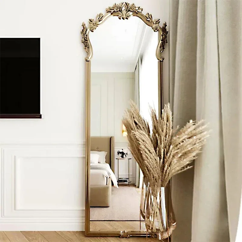 Beautiful French Decorated Metal Floor Mirror Rectangular Frame Full Length Dressing Arched Mirror Direct At The Factory Price