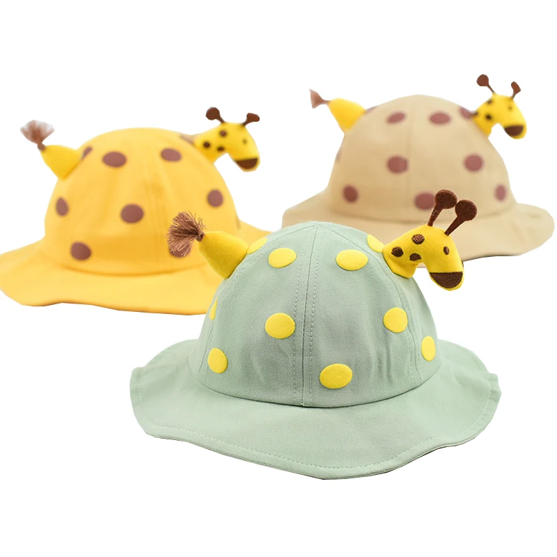 Summer Windproof Boys Girls Fisherman Sunhat Baby bucket Hat with Cartoon giraffe for kids 1-3years