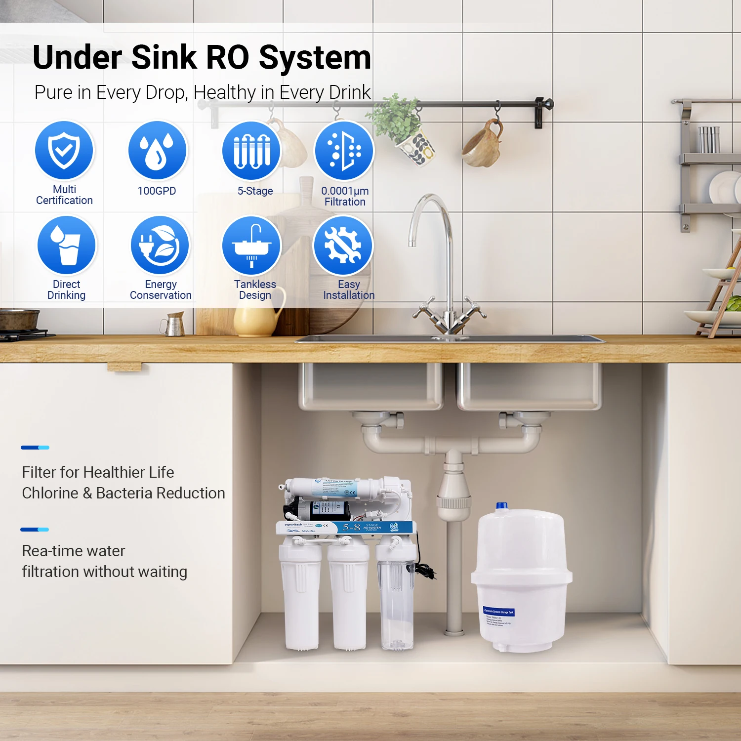 Water purifier machine High-Flow Rate 5 Stage UV Water tank System Electric Portable  Filter RO water purifier machine