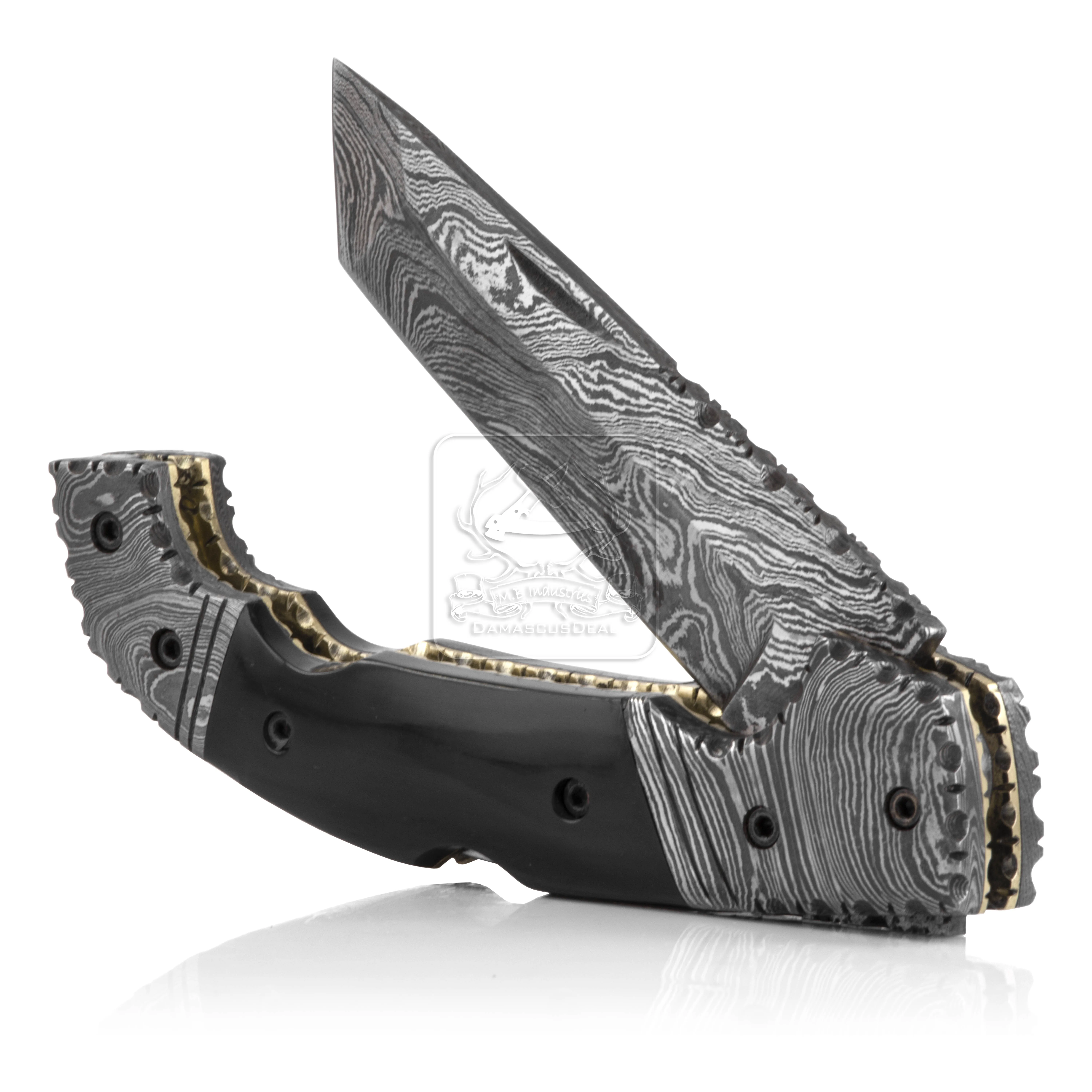 Damascus Steel Folding Knife DD-FK-699 Buffalo Horn Pocket Knife Outdoor Survival Hunting Knife Multi Tool Bushcraft Camping