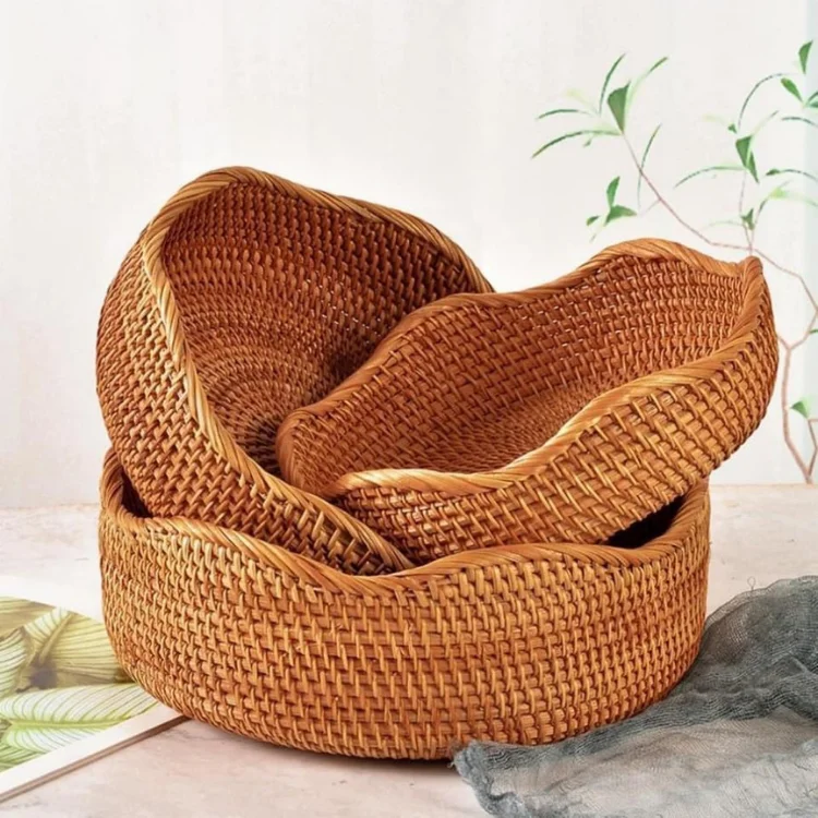 Vietnam Product Round Wave Bread Baskets Set Wholesale Wardrobe Using As Rattan Storage Basket Factory Direct Sale