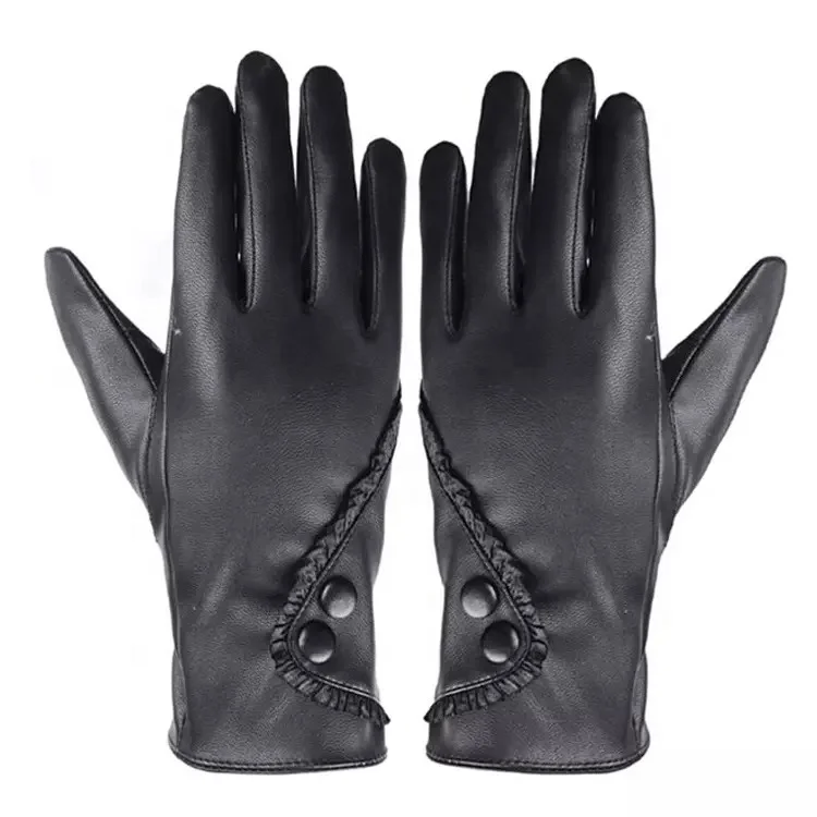 New Winter Season Fashion Women Lady Soft Leather Dressing Gloves Winter Warm Gift Driving Gloves in Black Plain Comfortable PK