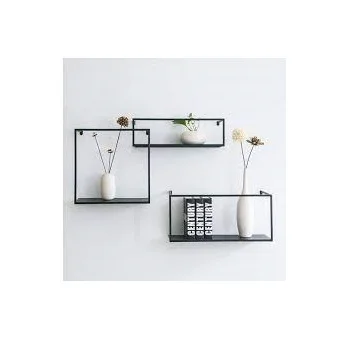 Decorative Black Metal Wall Ledge Wall Mounted Floating Shelves with Photo Cards Clips Home Decor