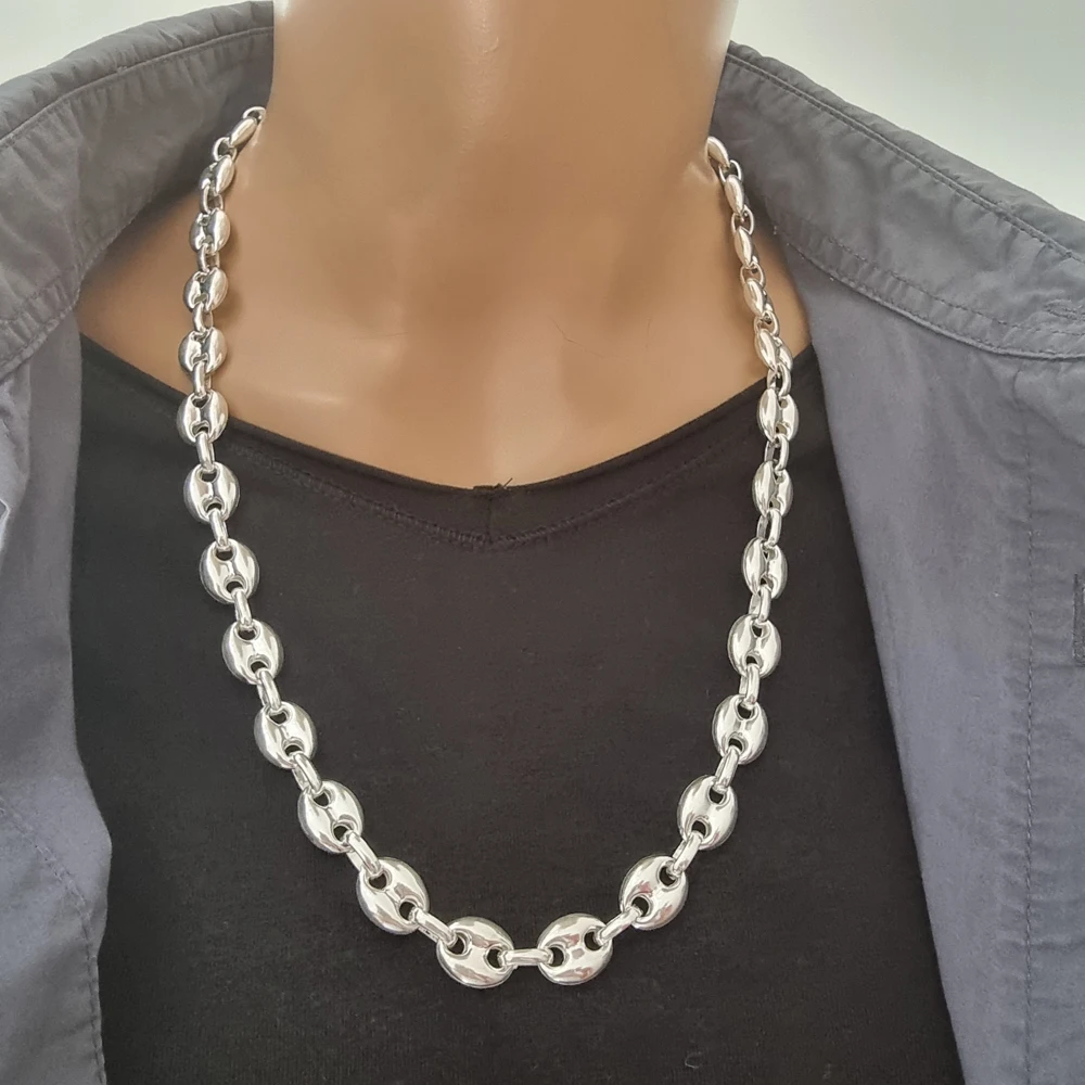 925 Sterling Silver Sailor Men Jewellery Coffee Bean Necklace Women Unisex Link Chain Wholesale Mens Jewelry Trendy Hot Sale