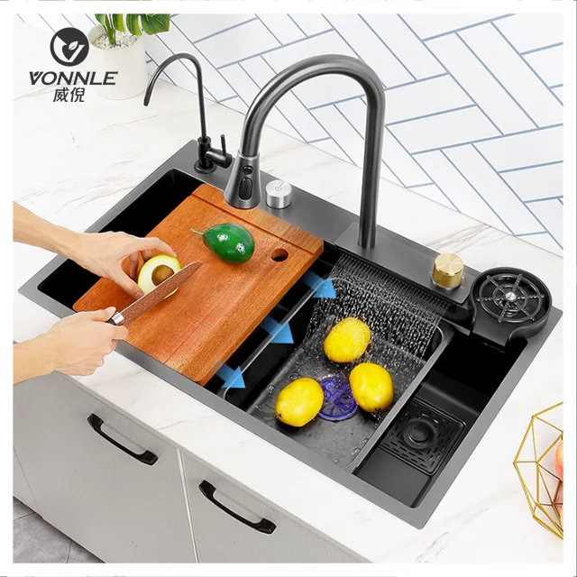 Feiyu Waterfall sink kitchen 304 stainless steel waterfall sink single bowl kitchen sink