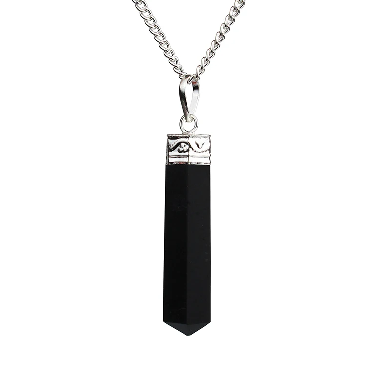 Latest Black Tourmaline Cap Pencil Pendant  Wholesale Chakra Pendants for sale Buy Agate Necklace From Amayra Crystals Exports