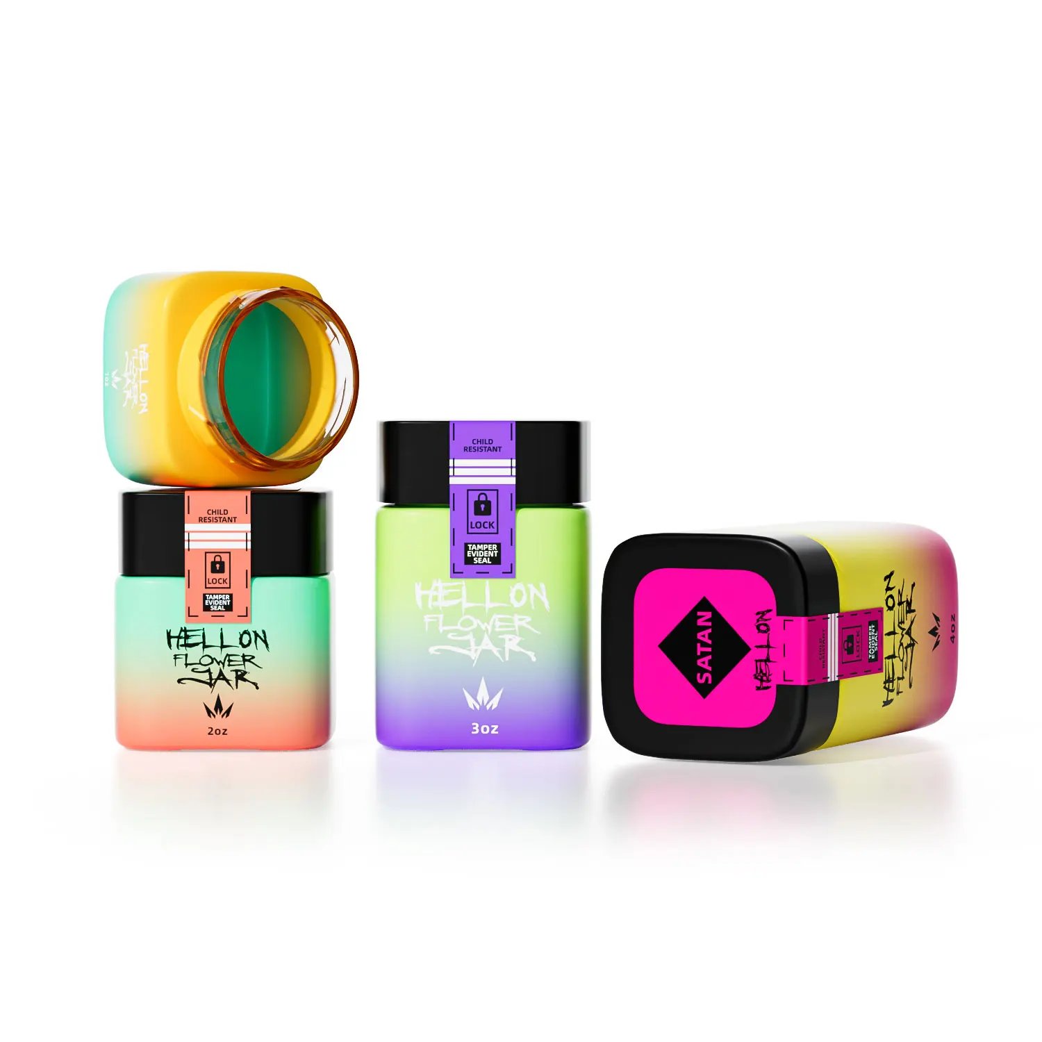 Custom tamper evident labels eight jar 1g 3.5g flower rectangle stash CR glass jar child resistant square glass jar