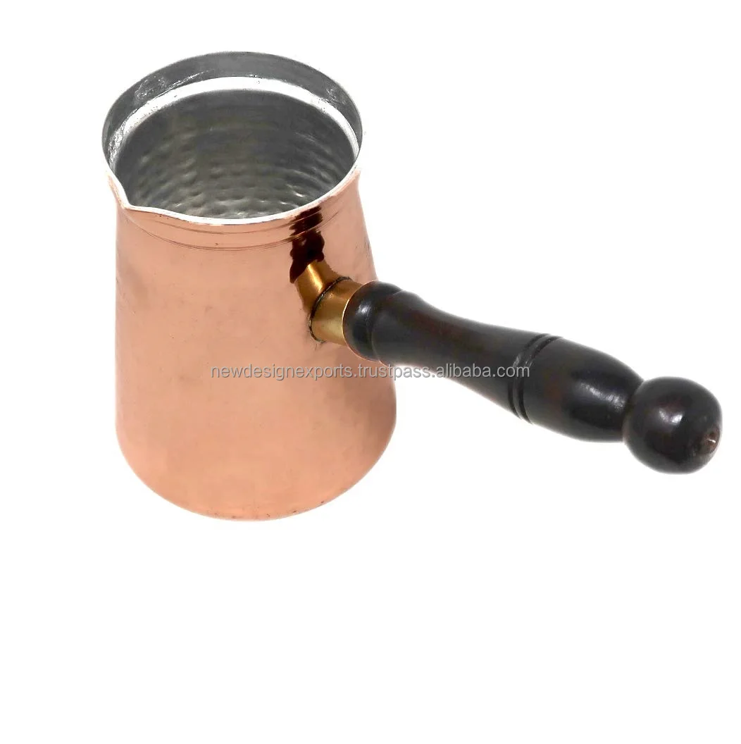 Copper Mug Long Handle Turkish Pot for Warming Water Coffee Tea, 300 ml