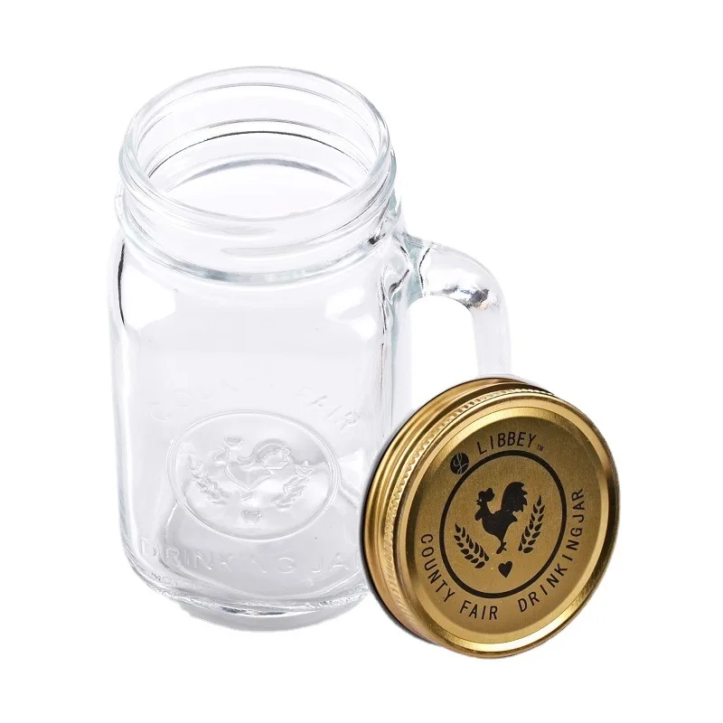 Hxglass High Quality Glass Premium Glass Cock Cup Mason Jar Cups With Handle Rooster Can Cup