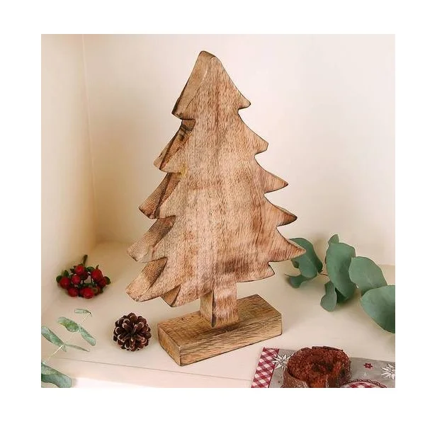 Custom Hand Polished Mango Wood Decorative Christmas Tree Manufacturer Custom Polished Wooden Table Top Christmas Tree Wholesale
