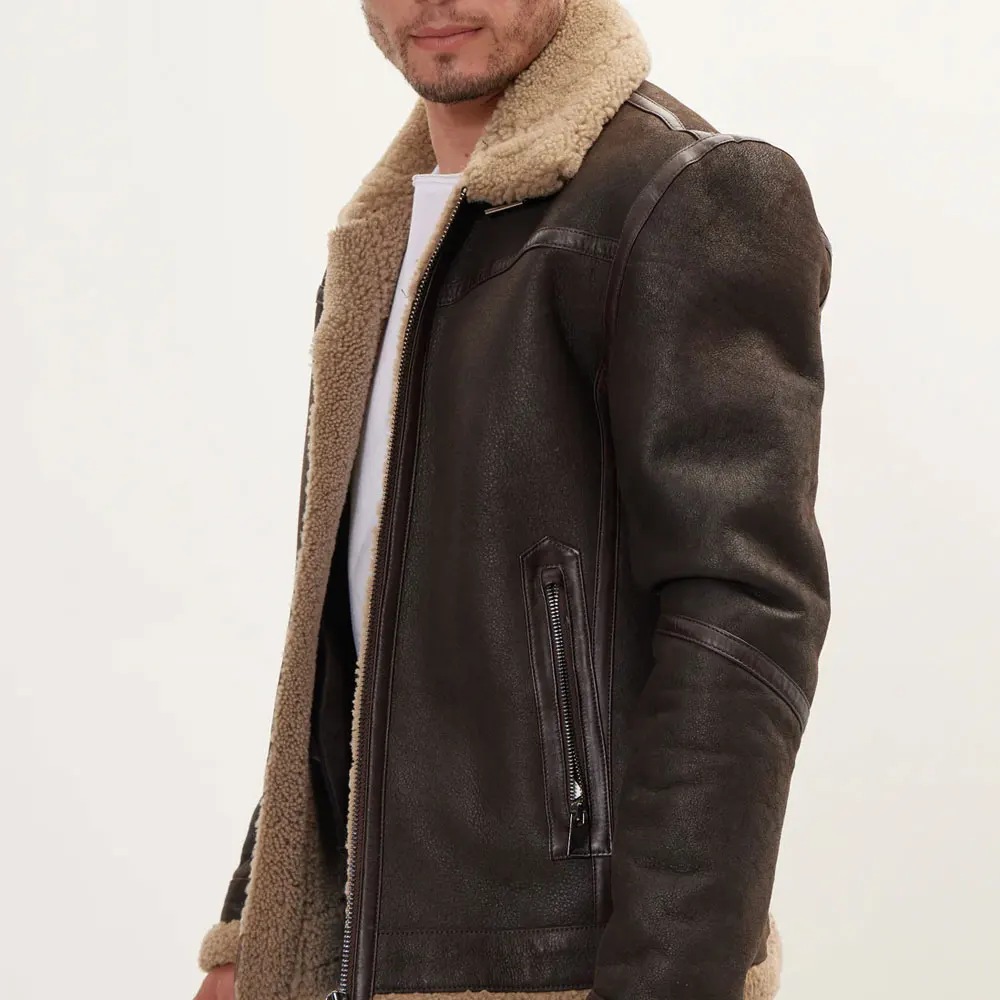 Premium Shearling Lined Leather Jacket Brown Luxurious Winter Fashion Outerwear for Men Casual Fashion Wear