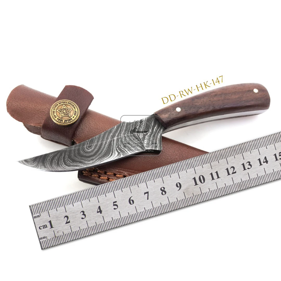 Custom Made Damascus Steel Knife DD-RW-HK-144 192 Layers Exotic Rosewood Handmade Hunting Pocket Knife Stainless Leather Sheath