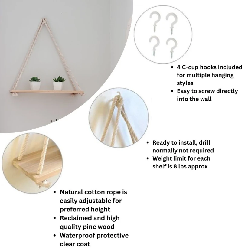 Wooden Wall Floating Hanging Shelf/ Wall hang shelf Home decoration/Pure Natural Wood Wall mounting Ledge rustic shelf storage