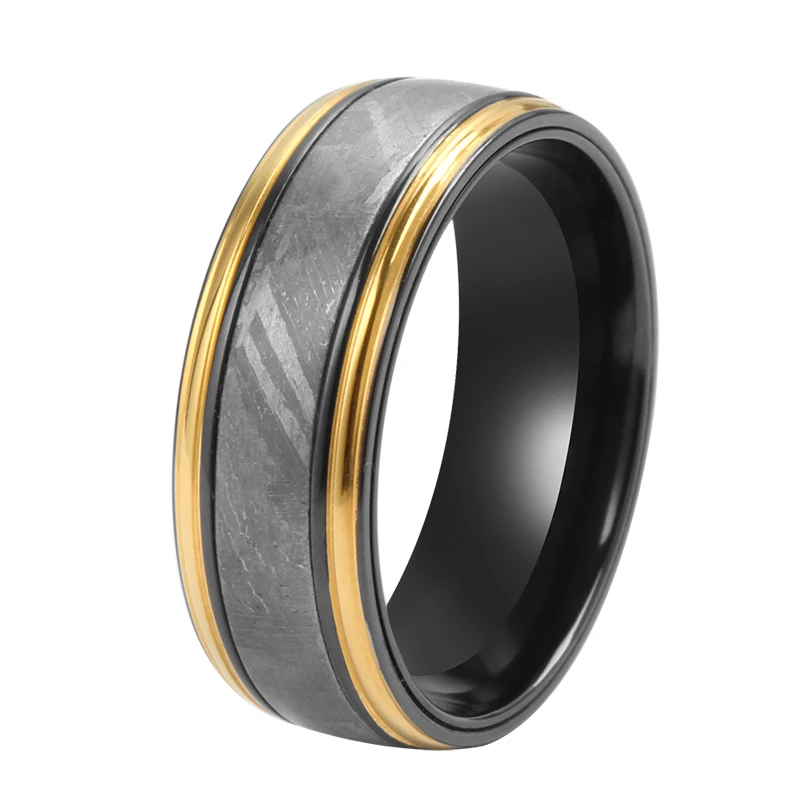 Custom Meteorite Rings mens Fashion jewelry bague homme anillos hombre Plating gold black zirconium inlay meteorite ring for men