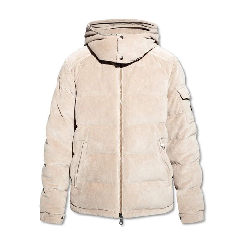 Mens Corduroy Jacket Men Beige Corduroy Padded Jacket Elastic Cuffs for Winter Customized