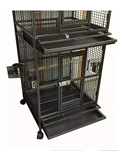 Tall 2- in- 1 Twin Double Parrot Aviary Bird Cage with Play Roof Top Ladder Wheels African Grey Parrots Cockatiels Parakeets