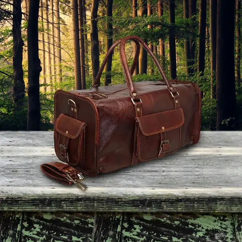 Genuine Leather Full Grain Handmade Duffel Bag Buffalo Leather Travel Overnight Carry One Duffel Luggage Travel Leather Bag