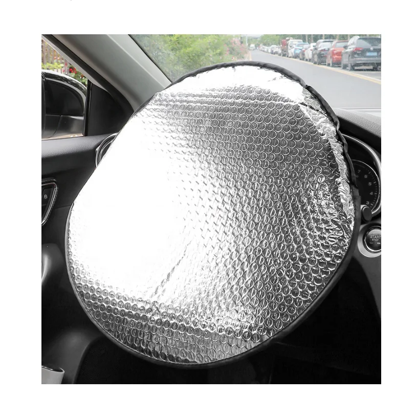 Car Steering Wheel Sunshade Cover Double-sided Aluminium Film Sunshade Protector Heat & Dust Insulation Cover