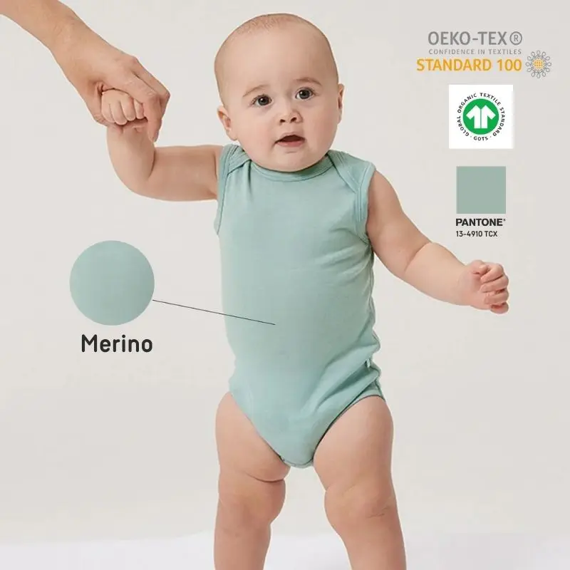 CE Certified 100% Merino Wool Baby Clothes Hot Sale Jumpsuit Baby Solid Sleeveless Bodysuits For Babies