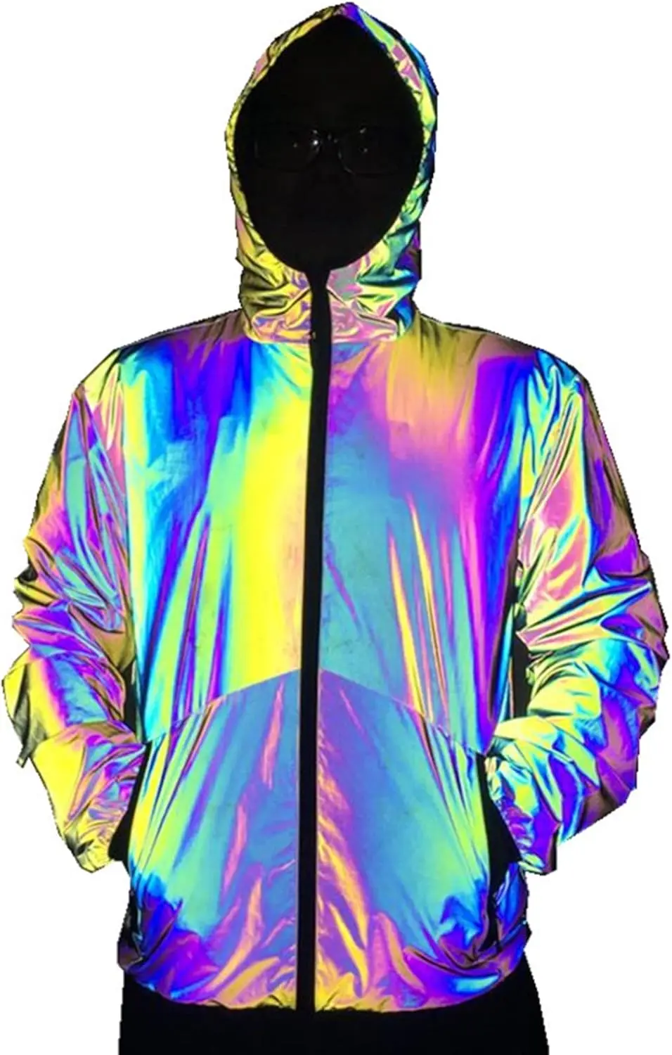 Custom Made Hooded Reflective Windbreaker Jacket Men Women Knitted Stripe Camouflage Rivet Decorations Reflective Windbreaker