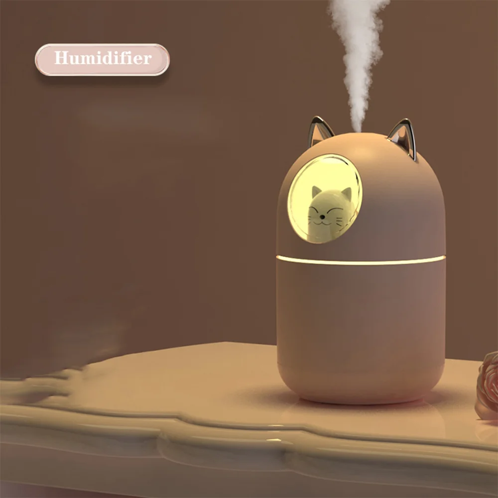 Mini Cute Portable 300ml Electric Air Humidifier Aroma Oil Diffuser USB Cool Mist Sprayer with Colorful Night Light for Home Car