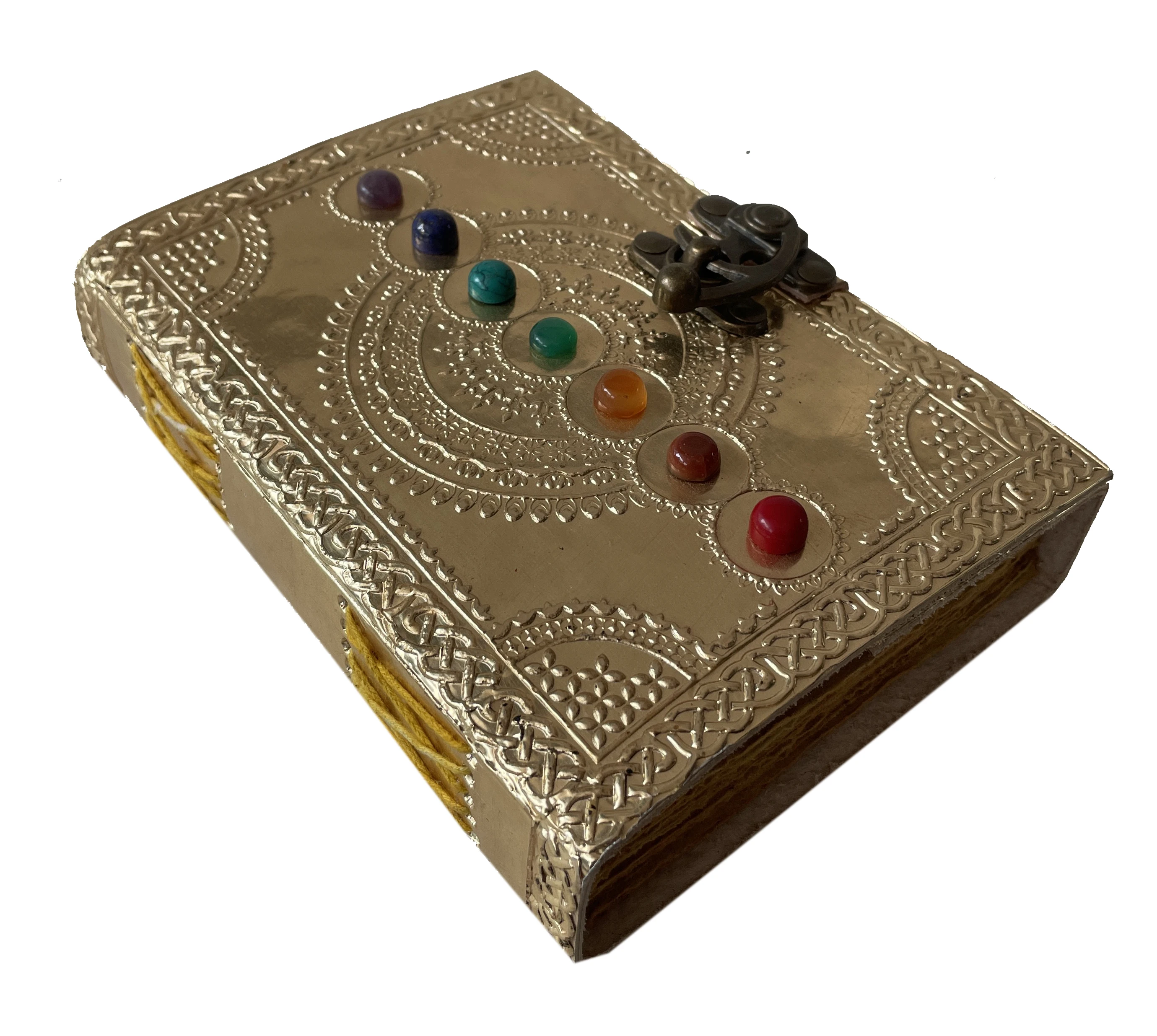 Leather Bound Journal Book of Shadows Vintage Leather Journal Deckle Edge Paper Antique Spell Book Wiccan Seven Stone Chakra