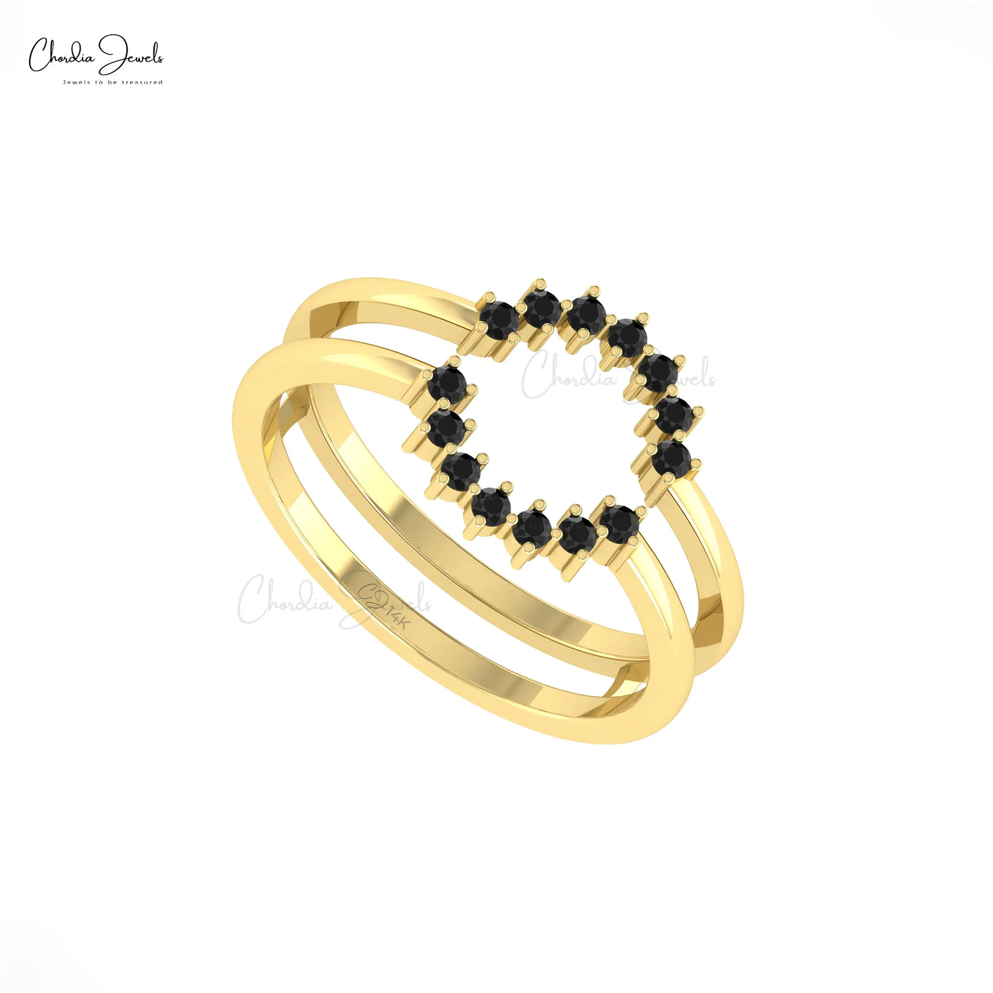 Hot Selling Products 2024 14k Solid Gold Black Diamond Stacking Ring 1.5mm Round Cut Engagement Rings For Women Wholesale Items